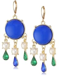 Gold-Tone Green Blue Teardrop Glass Simulated Pearl Dangle Earrings