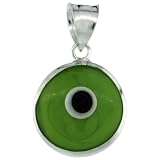 Sterling Silver Apple Green Color Evil Eye Pendant 5/8 in. (16mm)