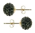 9ct Yellow Gold 8mm Ladies Black Crystal Ball Stud Earrings