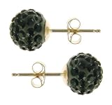 9ct Yellow Gold Ladies Black Crystal Ball Stud Earrings