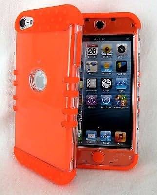 iPod Touch 5th, 6th Gen Cover Case Transparent Clear &amp; Bright Orange