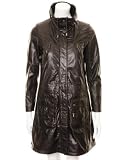 Womens Leather Drawstring Parka Coat : Dark Brown : SR588