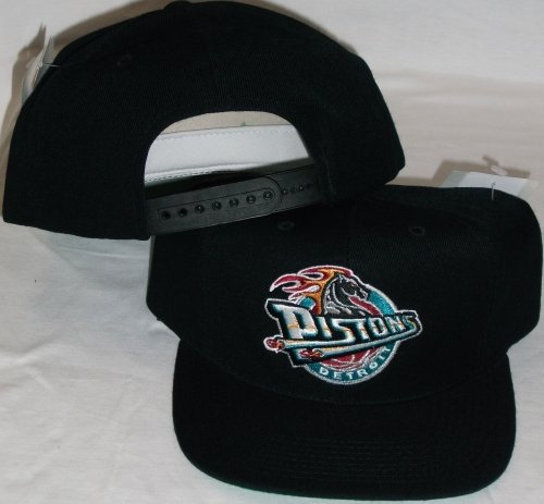 Detroit Pistons Black Adjustable Plastic Snap Strap Back Hat / Cap