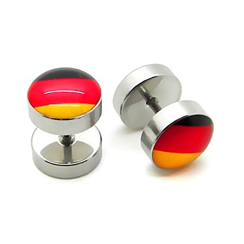 1 Paar Fakplugs Piercingschmuck Ohrstecker Tunnel Fanartikel Deutschland Fussball WM EM Ohrschmuck