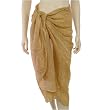 Sarong Pareo Wrap, Camel Colored Paisley Lotus Flower Sheer Lightweight Cotton Print