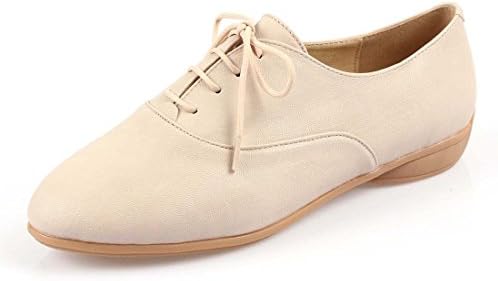 iloveflat Women's Classic Lace Up Dress Low Flat Basic Oxford Shoes 5.5 B(M) Beige Pink