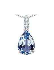 Original Star K (tm) Large 14x10mm Pear Shape Simulated Aquamarine Pendant in 925 Sterling Silver