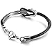 Men,Women's Stainless Steel Genuine Leather Bracelet Bangle Cuff Silver Tone Black Infinity Love Sign