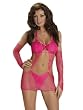 Sexy Pink Halter Dress Criss Cross Front Fishnet Lingerie Matching G String