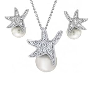 Click to buy Maine Wedding Venues: Pave Starfish Pearl Pendant and Earrings Setfrom Amazon!