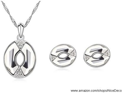 Nicedeco JE-SW-TZ001-white,Swarovski Elements Austrian Crystal Jewelry Sets,Rouge In Love white Necklace And Earring(2-Piece Set),Elegant style and exquisite craftsmanship