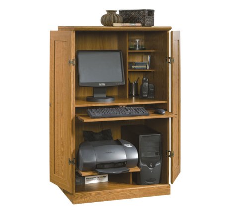 Computer Armoire, Oak, hidden computer desk (Carolina Oak) (54 1/8