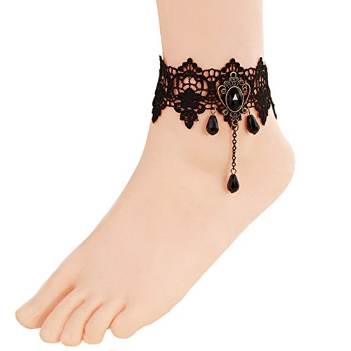 Wowlife Retro Lace Anklets Sexy Rhinestone Anklet Foot Sandal Beach Wedding Jewelry Lace Ankle Bracelet Women Anklet Bracelet for Girls Female