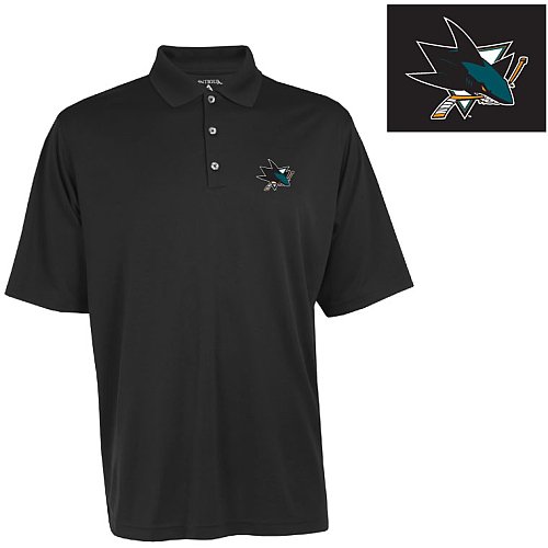 Antigua Men's NHL San Jose Sharks Exceed Desert Dry Xtra-Lite Short Sleeve Polo, Black, XX-Large