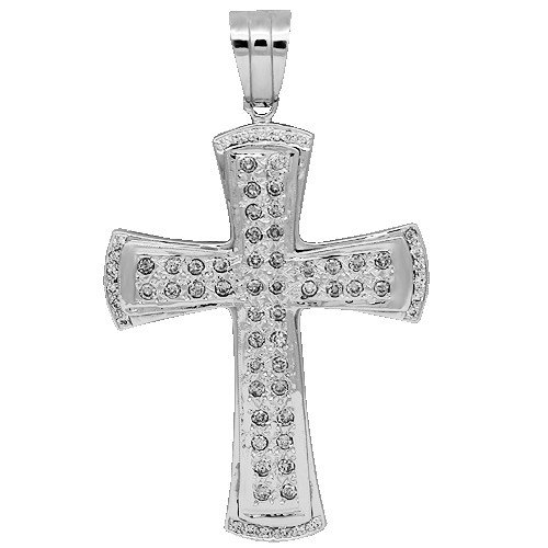14K White Gold Mens Diamond Cross Pendant 2.75 Ctw