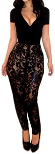 Icibgoods Women Sexy Stylish Stretch Lace Hip Bodysuit - Black L
