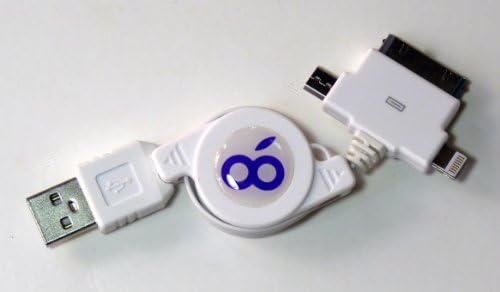 iPhone 3-in-1 USB Data Sync &amp; Charger Retractable Cable for All iPhones, iPods, iPads, Androids, Bluetooth Headsets, BlackBerry (30pin + 8pin Lightning + microUSB, White) - Bloobury