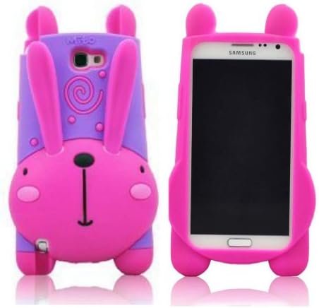 FJX 3D Lovely Rabbit With Morning Glory Horn Style Bracket Design Hybrid Soft Silicone Case Cover Compatible for Samsung Galaxy Note II N7100(Hot Pink/Purple)