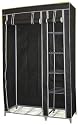 DOUBLE LARGE BLACK CANVAS WARDROBE STORAGE FURNITURE 5 SHELVES