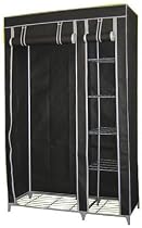 DOUBLE LARGE BLACK CANVAS WARDROBE STORAGE FURNITURE 5 SHELVES