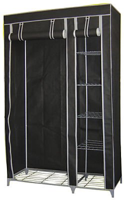 Childrens Toyshop  Kitchen & Housewares : DOUBLE LARGE BLACK CANVAS WARDROBE STORAGE FURNITURE 5 SHELVES