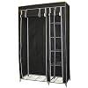 DOUBLE LARGE BLACK CANVAS WARDROBE STORAGE FURNITURE 5 SHELVES