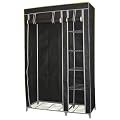DOUBLE LARGE BLACK CANVAS WARDROBE STORAGE FURNITURE 5 SHELVES