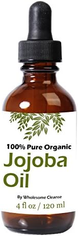 Jojoba Oil 100% Pure Organic Certified Usda By Wholesome Cleanse Health for Hair, Skin, and Nails Beauty 4 Oz Glass Bottle with Dropper