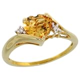 10k Gold Heart Stone Ring w  1.50 Total Carat Heart-shaped 7mm Citrine Stone and Brilliant Cut...