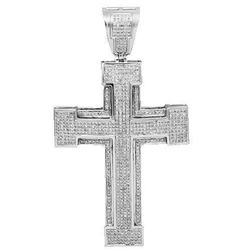 10K White Gold Mens Diamond Cross Pendant 1.45 Ctw