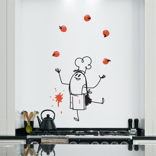 Wall Decal Chef Wally Black &amp; Red - 65cm x 110cm / 25" x 42" - CoolWallArt