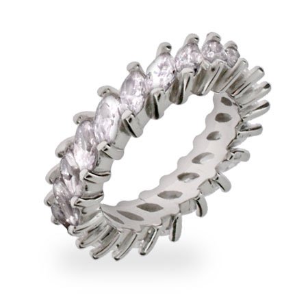 Eve's Addiction Sparkling Marquise Cut CZ Sterling Silver Band