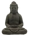Cast Stone Dark Grey Garden Buddha Statue, 8 Inches High, Suitable For Outdoor Use