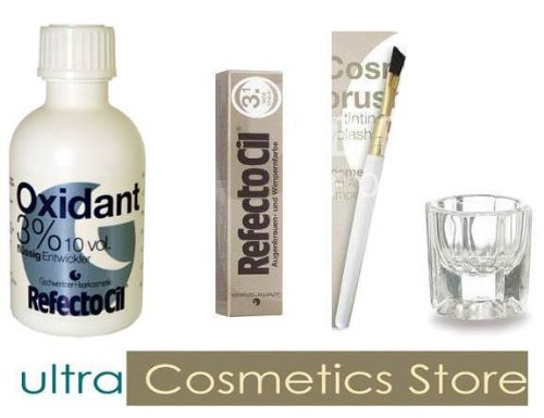 Huge save ontint for hair REFECTOCIL COLOR KIT- Light Brown Cream Hair Dye + Liquid Oxidant 3% 1.7oz + Mixing Brush + Glass Dappen Dish