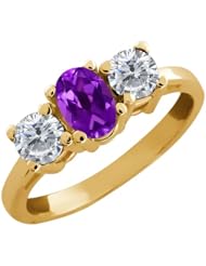 0.95 Ct Oval Purple Amethyst and White Diamond 14k Yellow Gold Ring