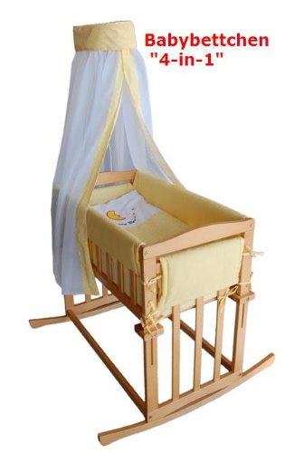 HONEY BEE Komplette Babywiege / Bett / Stubenwagen / Beistellbett inkl. Matraze / Kinderbettgarnitur / Himmel und Himmelstange