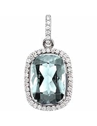 14K White Gold Antique Cushion Cut Sky Blue Topaz and Diamond Pendant -- LIFETIME WARRANTY