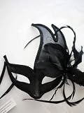 Masquerade Ball Feather Mask in Black