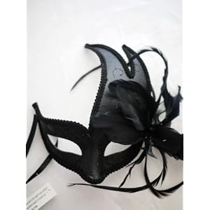 Masquerade Ball Feather Mask in Black
