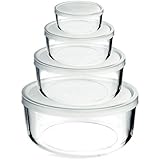 Bormioli Rocco Frigoverre Round Glass Food-Storage Containers with Frosted Lids, Set of 4