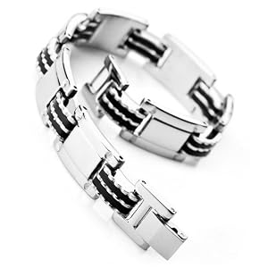 Justeel Homme Inoxydable Acier Bracelet Bracelet Menotte Chaîne Argent Noir Poignet Lien