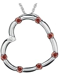 1/2 (0.46-0.55) Cts Red & White Diamond Heart Pendant in 14K White Gold