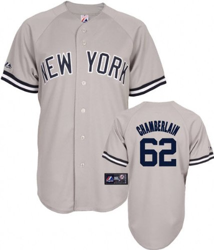 MLB Men's New York Yankees Joba Chamberlain Road Gray Short Sleeve 6 Button Synthetic Replica Baseball Jersey Spring 2012  (Road Gray, XX-Large)