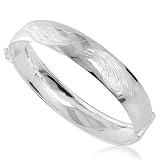 Sterling Silver Leaf Concave Bangle 7