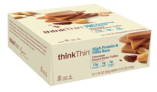 Thinkthin High Protein Plus Fiber Bar, Chocolate Peanut Butter Toffee, 50 g Bars, 10 Count Thinkthin High Protein Plus Fiber Bar, Chocolate Peanut Butter Toffee, 50 g Bars, 10 Count