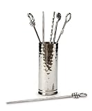 6 Olive Picks with Hammered Holder - Mixed Design