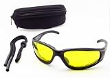 Motorcycle Bifocal Yellow Sunglasses 1.50 with ANSI Z87.1 Polycarbonate Safety Yellow Lens with Eva Cushion Padded for Men for Women - Free Deluxe Waterproof Nylon Zipper Clip Hard Case and Sunglass String By Bikershades
