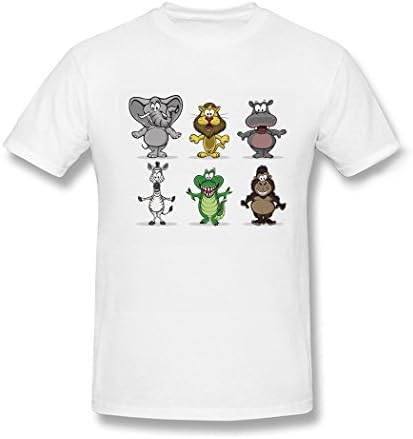UIZO Men's Cotton T-shirt Tee Cartoon Animals 1 Sleeve,White,Size M