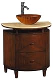 Kyoto Half Moon Single Bathroom Vessel Sink Cabinet with Honey Marble Top and Two Drawers, HNY MRBL/WD GLS, HNY MRBL DK BRW