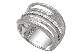 14 Karat White Gold Hand-Crafted Matte-Finish Designer Ring, Enhanced with Pave Set Diamonds.